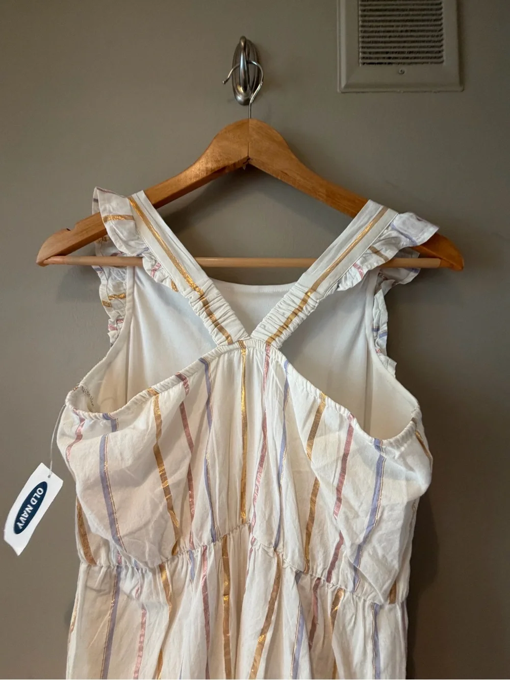 Girls' Old Navy White Stripe Ruffle Sleeve Sundress size XL 14 NWT